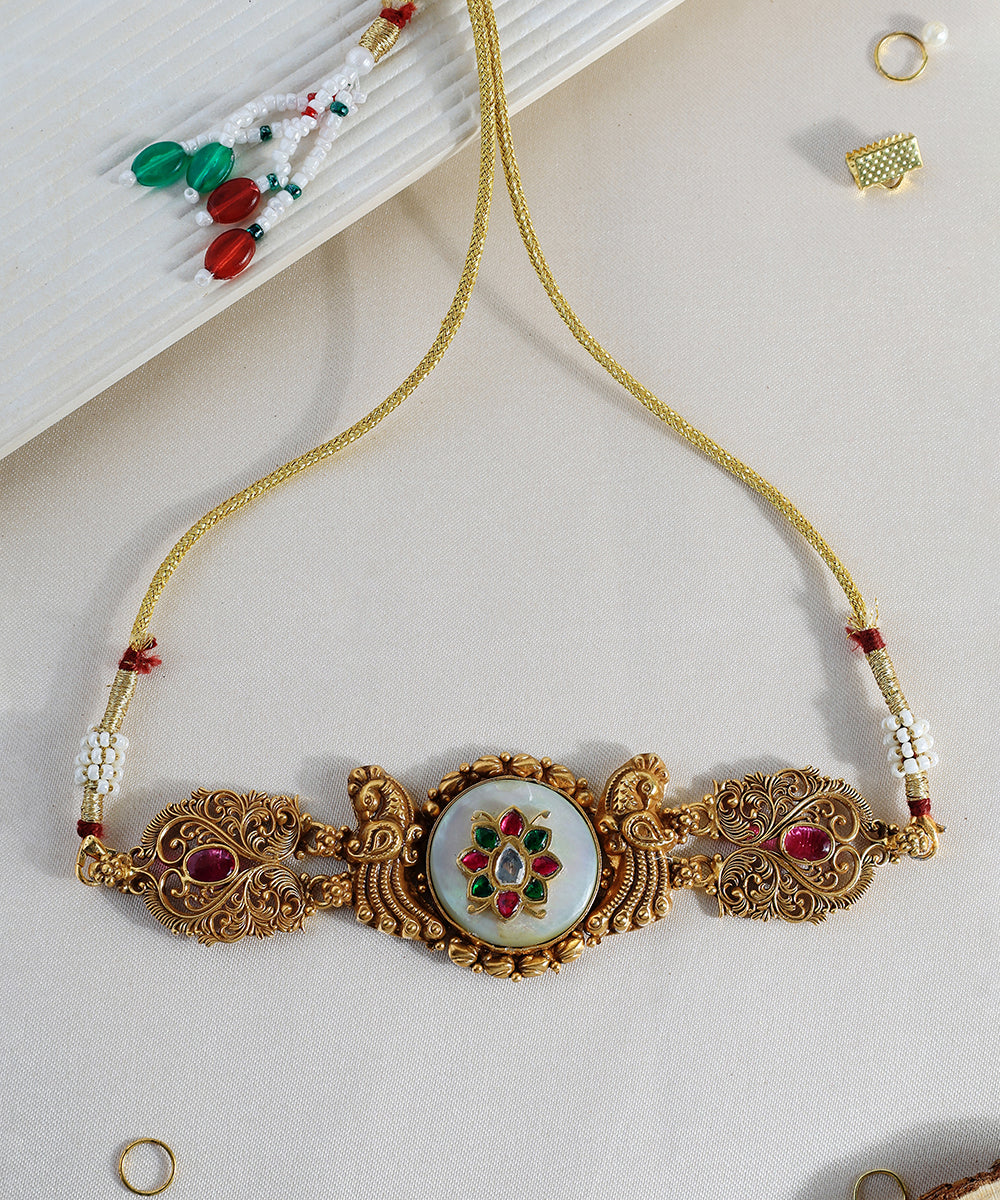 Elahi_Handcrafted_Golden_Pure_Silver_Necklace_With_Kundan_WeaverStory_01