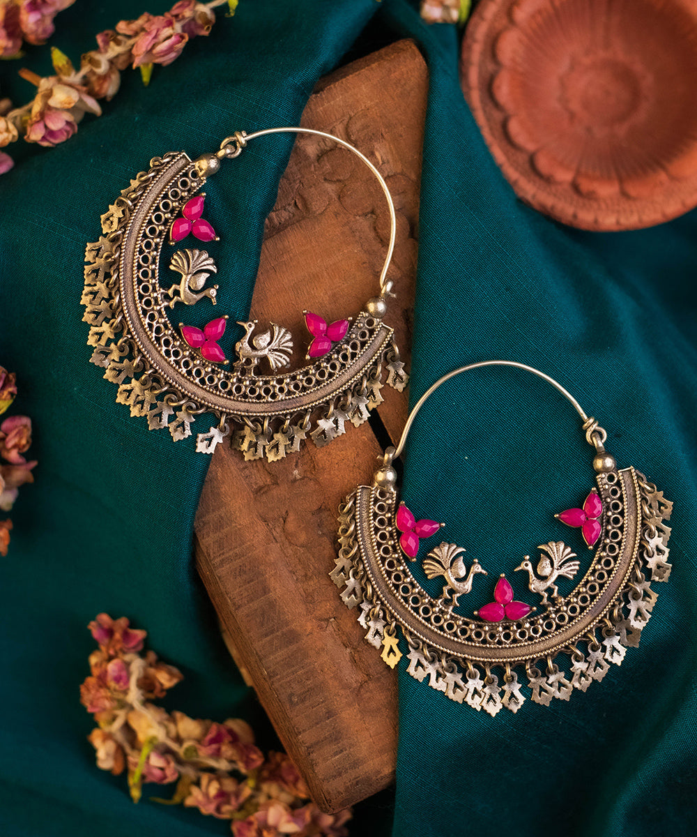 Chimayi_Handcrafted_Pure_Silver_Earrings_With_Ruby_WeaverStory_01