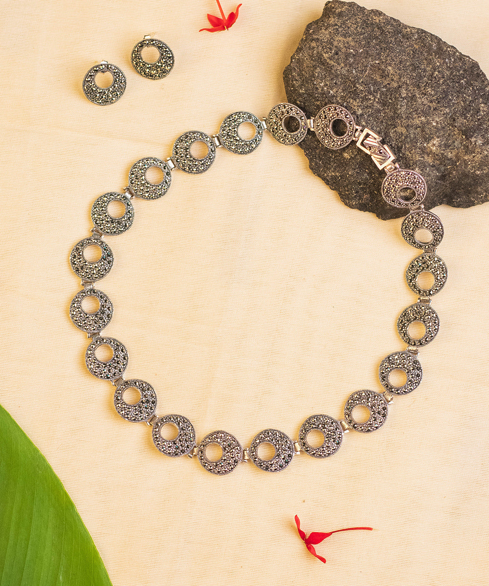 Adah_Handcrafted_Pure_Silver_Necklace_Set_With_Marcasite_WeaverStory_01
