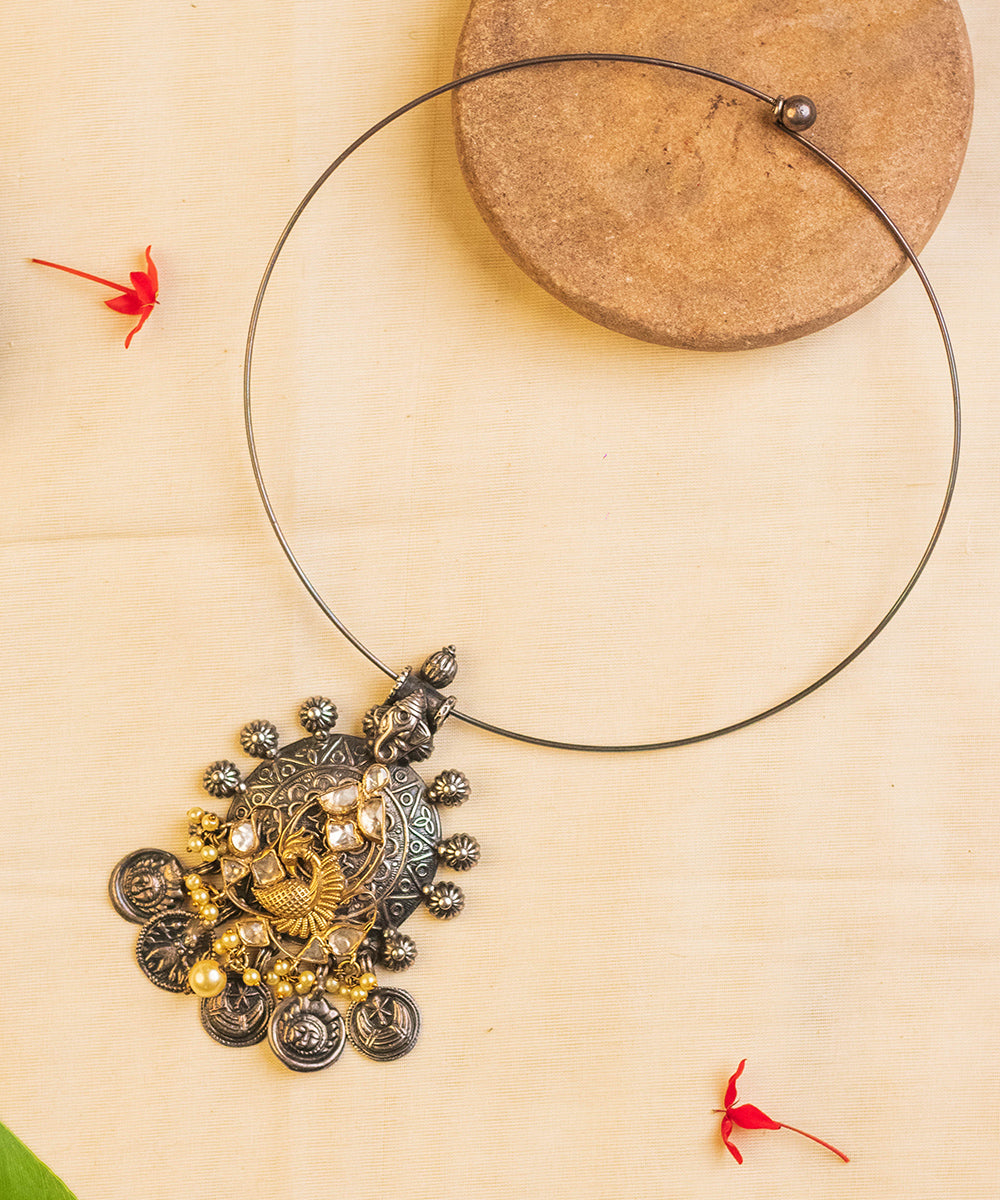 Karthi_Handcrafted_Pure_Silver_Necklace_With_Kundan_WeaverStory_01