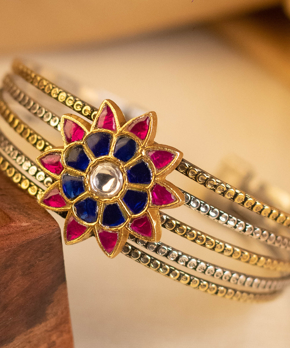 Edha_Handcrafted_Pure_Silver_Bangle_With_Kundan_WeaverStory_02
