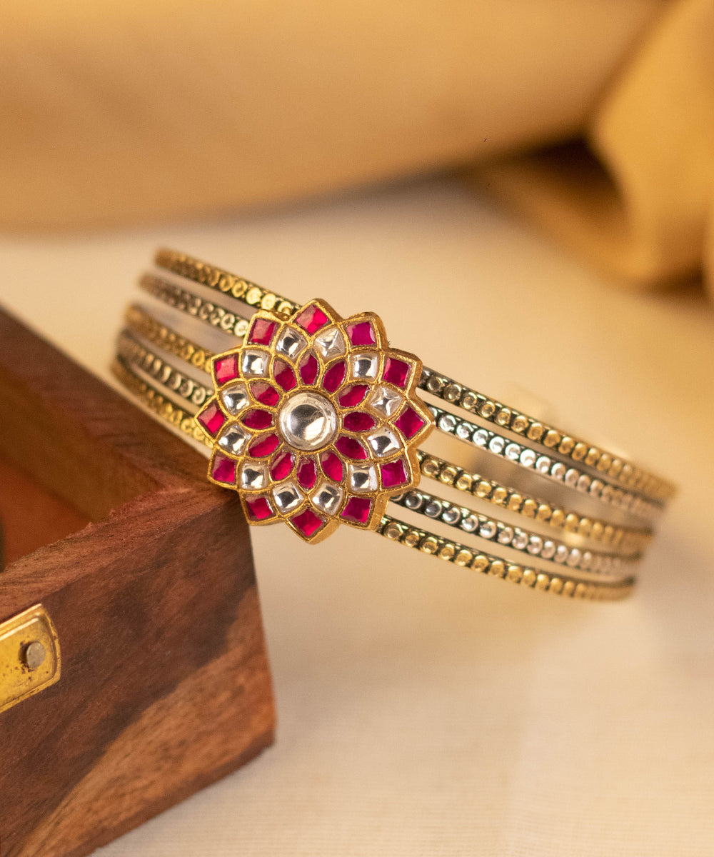 Gina_Handcrafted_Pure_Silver_Bangle_With_Kundan_WeaverStory_01