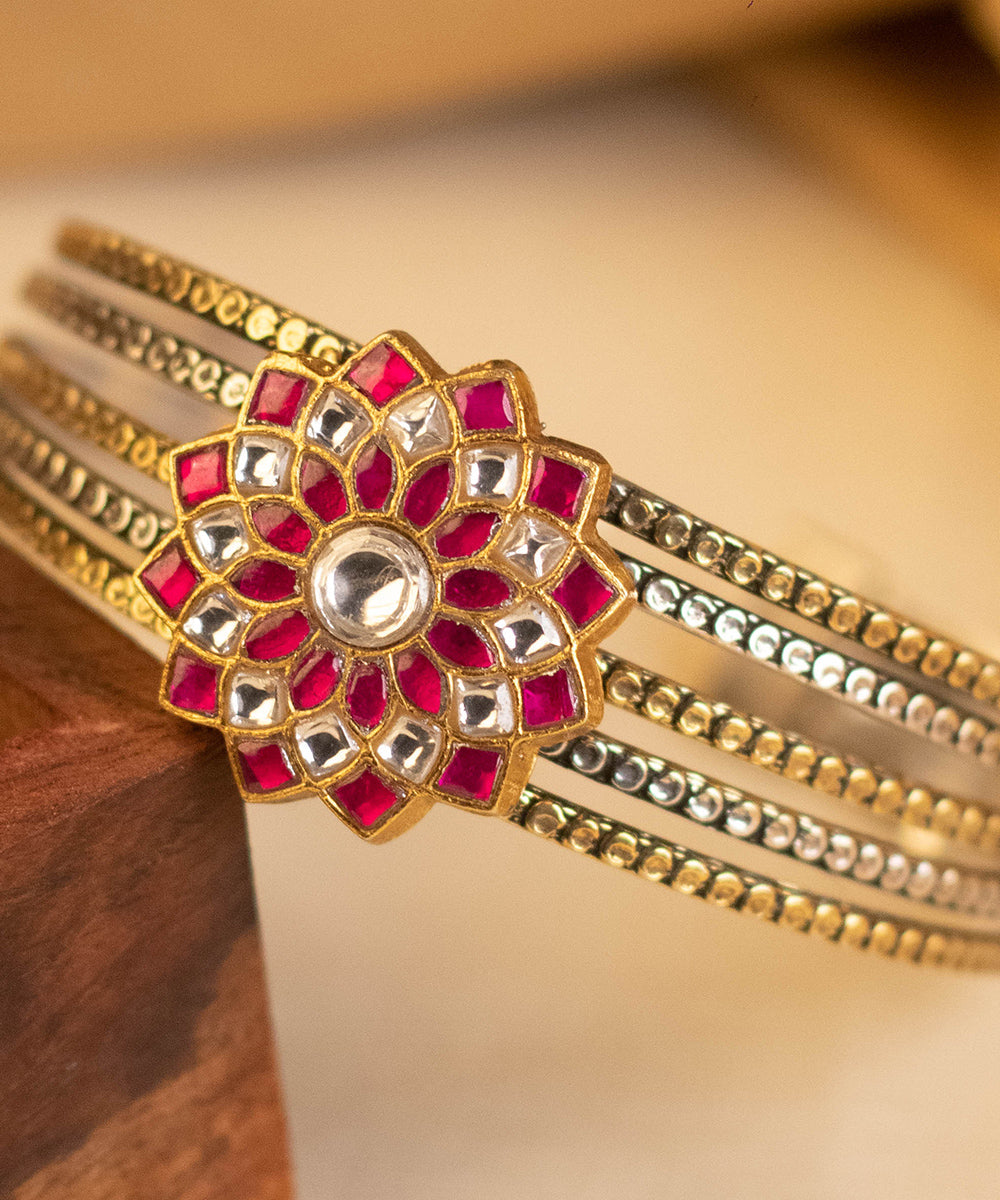 Gina_Handcrafted_Pure_Silver_Bangle_With_Kundan_WeaverStory_02