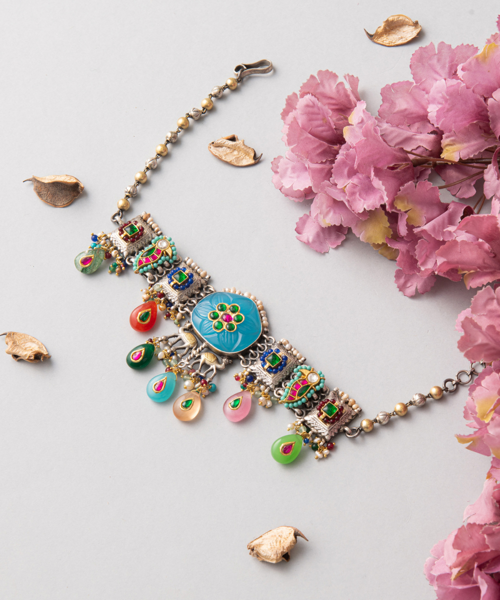 Misha_Necklace_With_Melons_And_Stones_Handcrafted_in_Oxidised_Pure_Silver_WeaverStory_01