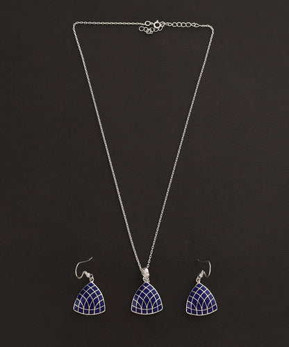 Aadavan_Navy_Blue_Handcrafted_Pure_Silver_Meenakari_Pendant_And_Earrings_Set_WeaverStory_02