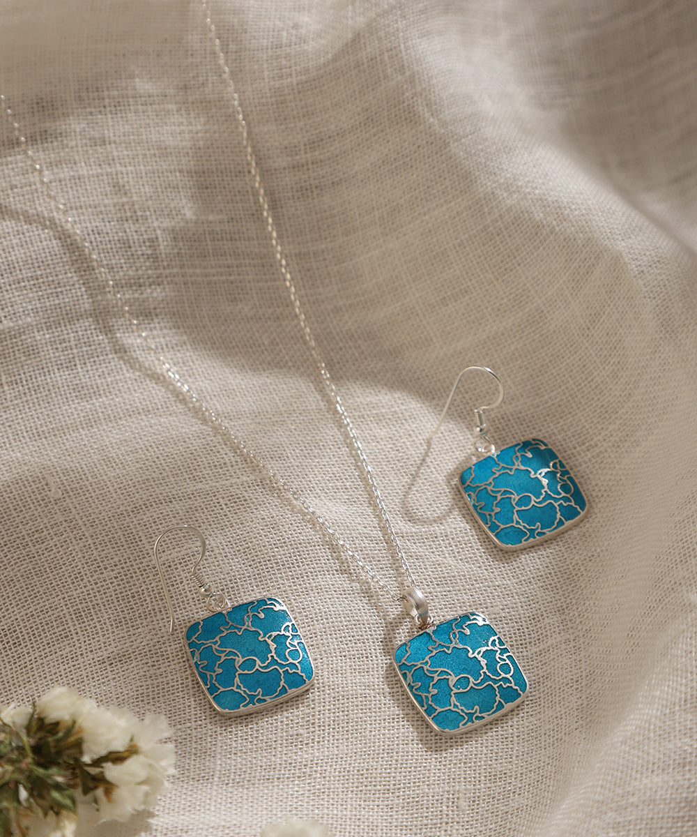 Aadhik_Sky_Blue_Handcrafted_Pure_Silver_Meenakari_Pendant_And_Earrings_Set_WeaverStory_01