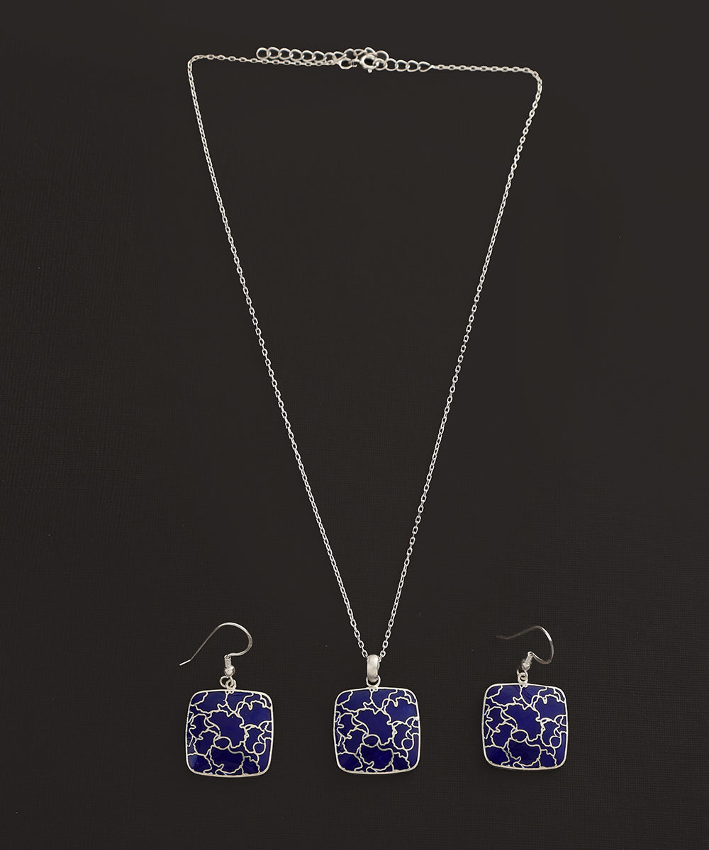 Maagh_Blue_Handcrafted_Pure_Silver_Meenakari_Pendant_And_Earrings_Set_WeaverStory_02