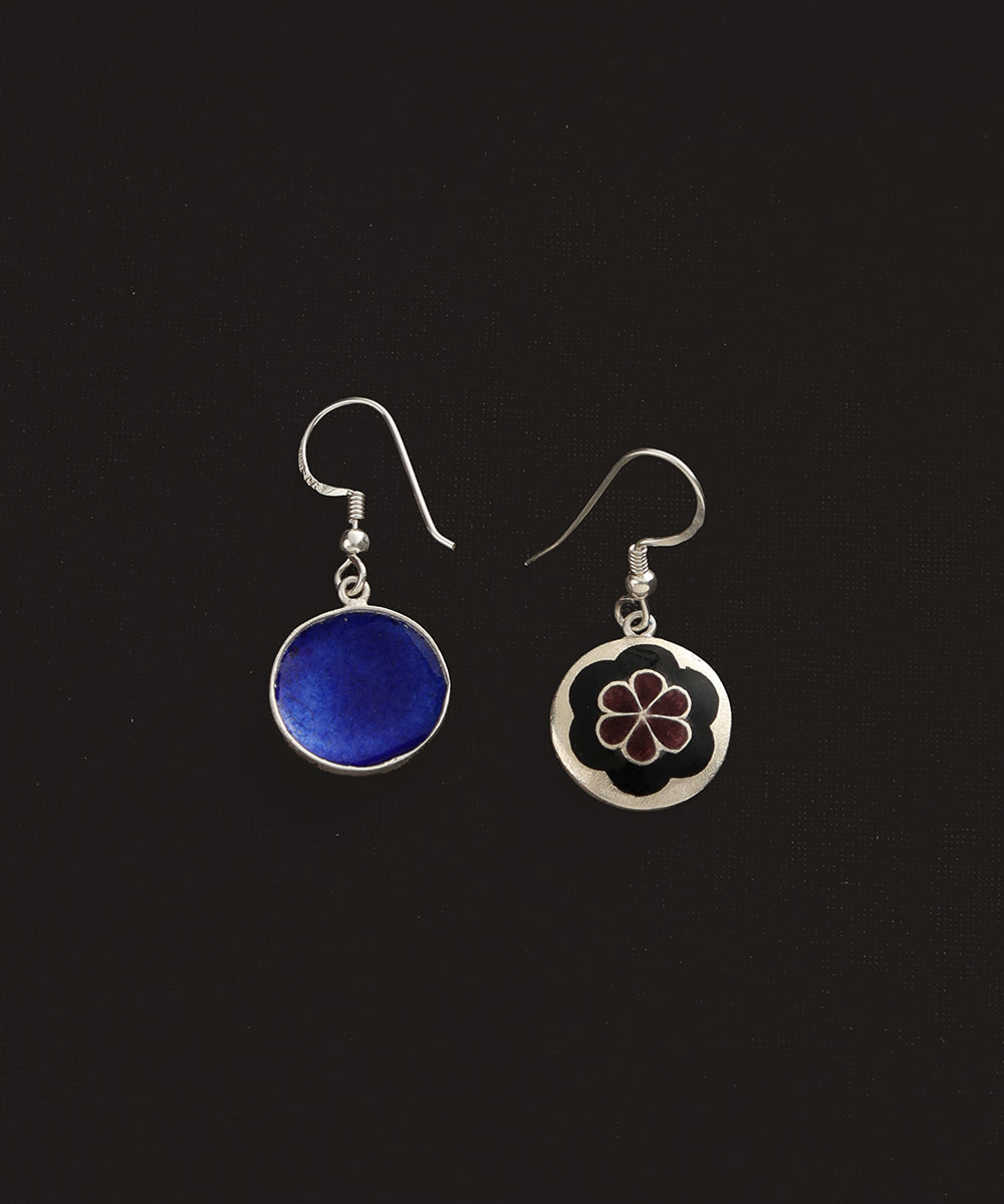 Oditi_Navy_Blue_And_Maroon_Handcrafted_Pure_Silver_Floral_Meenakari_Pendant_And_Earrings_Set_WeaverStory_03