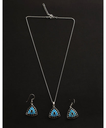 Yaaja_Blue_Handcrafted_Pure_Silver_Meenakari_Pendant_And_Earrings_Set_WeaverStory_02