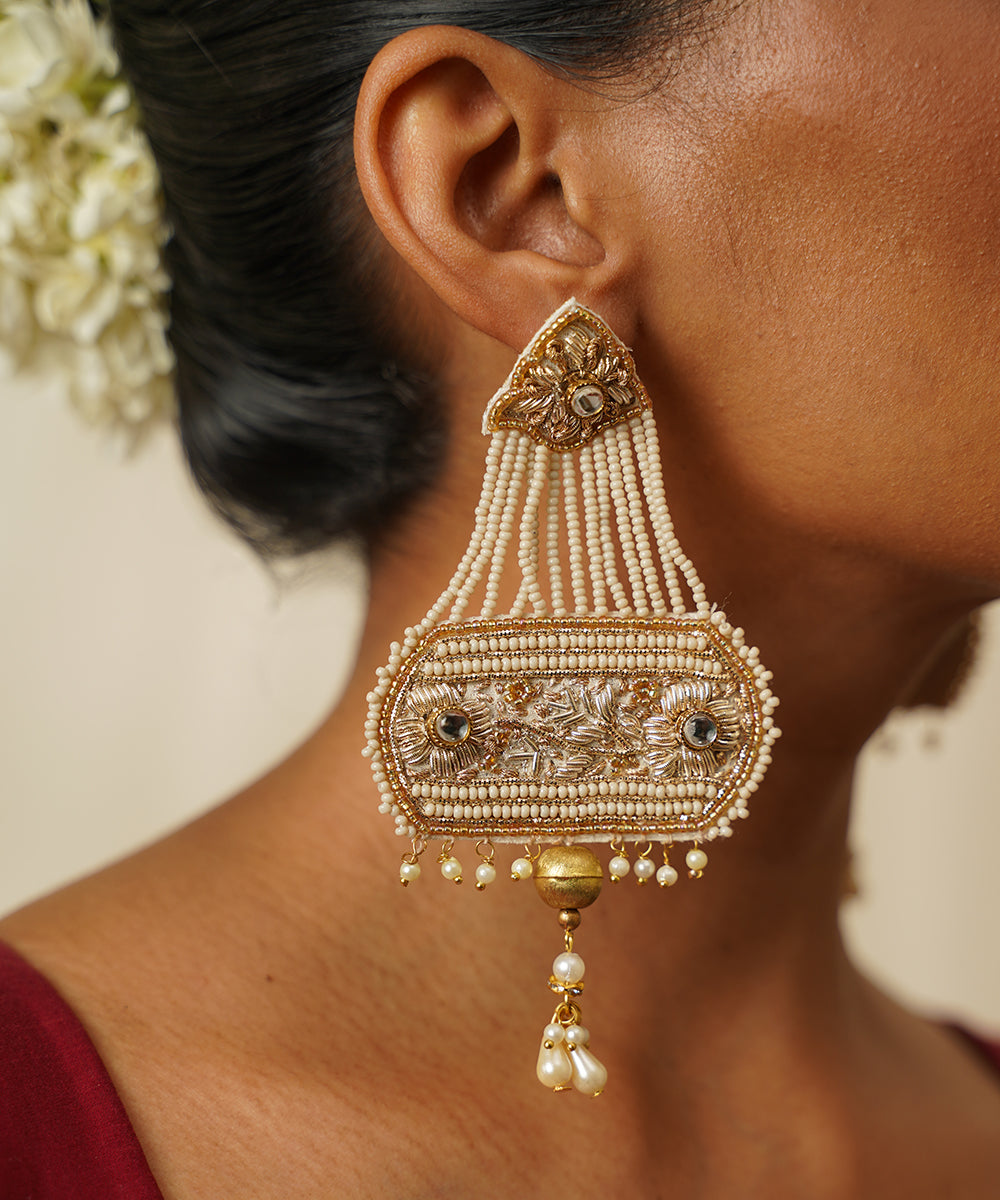 Handcrafted_Ethnic_Cream_And_Gold_Earring_WeaverStory_02