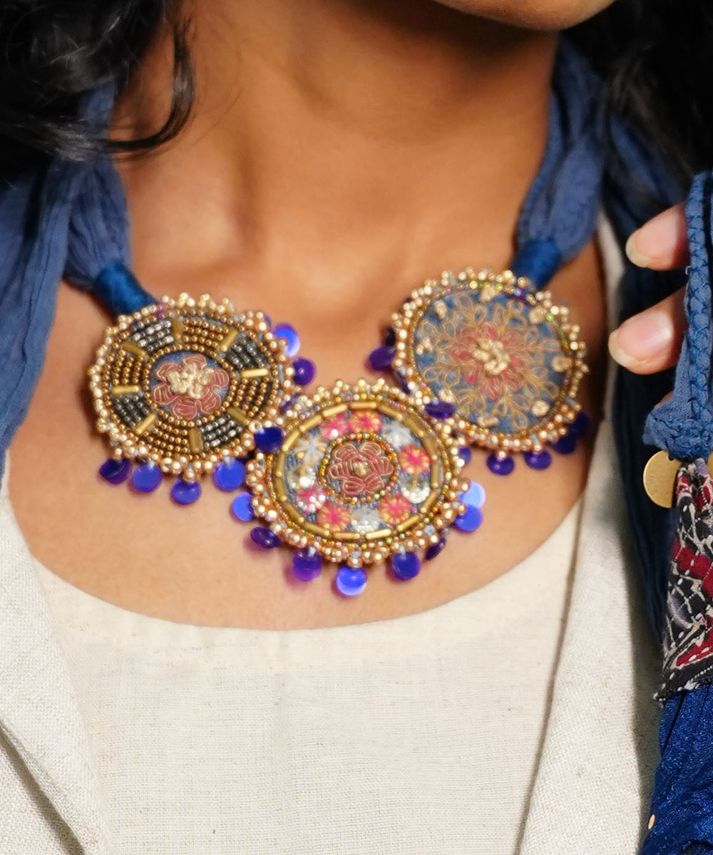 Handcrafted_Blue_Fabric_Statement_Necklace_WeaverStory_03