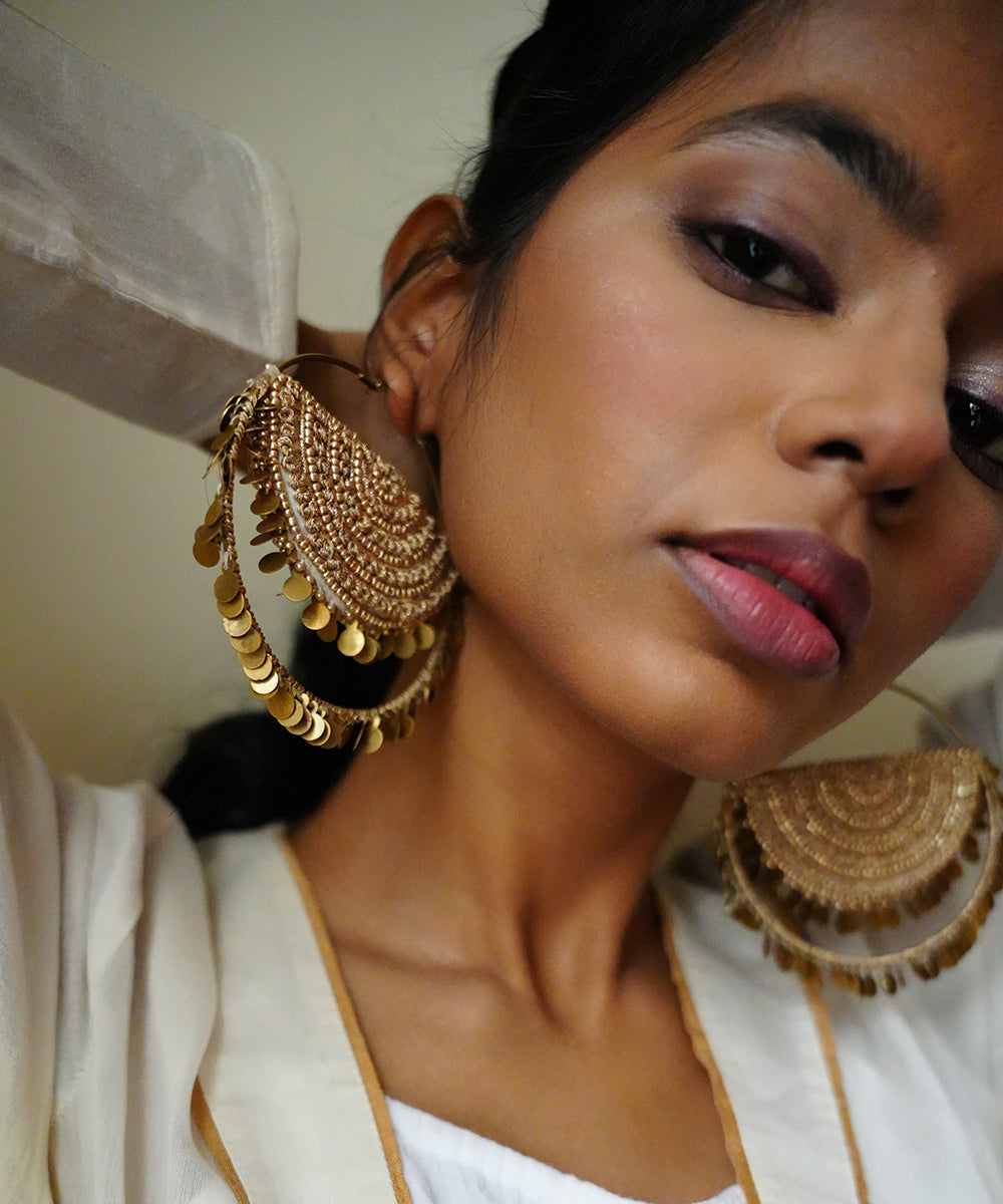 Handcrafted_Gold_Bead_&amp;_Sequined_Crescent_Hoop_Earrings_WeaverStory_03