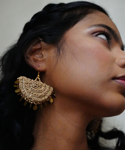 Handcrafted_Gold_Beaded_&amp;_Embroidered_Crescent_Dangle_Earrings_WeaverStory_02