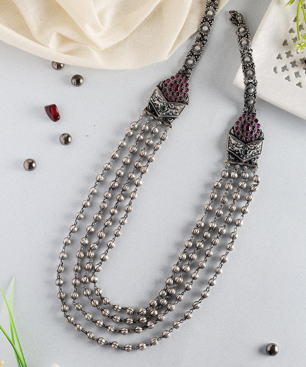 Bhumi_Handcrafted_Oxidised_Pure_Silver_Ladi_Haar_With_Kempstones_WeaverStory_01