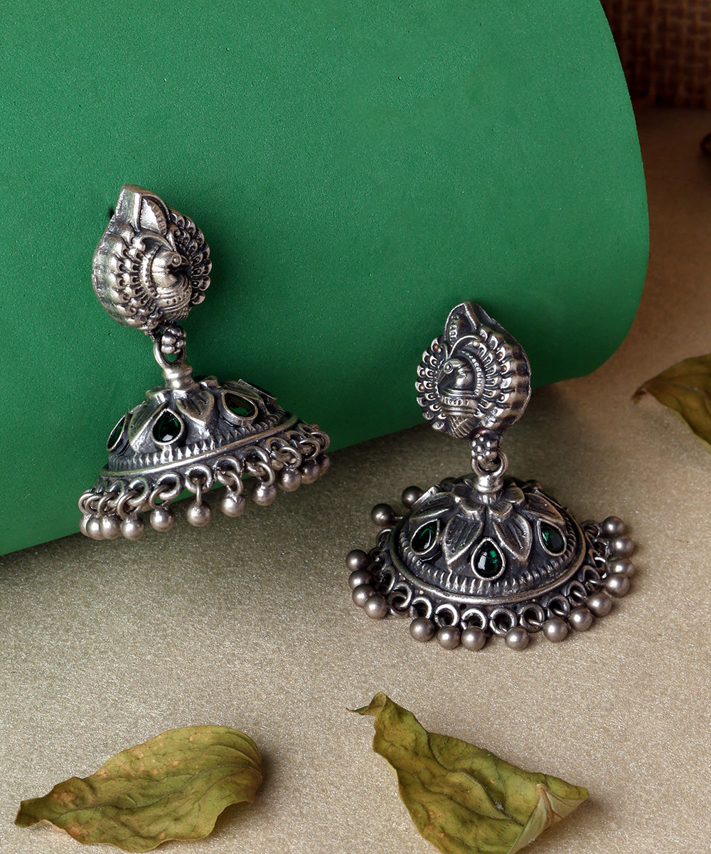 Marvi_Handcrafted_Oxidised_Pure_Silver_Jhumka_With_Kempstones_WeaverStory_01