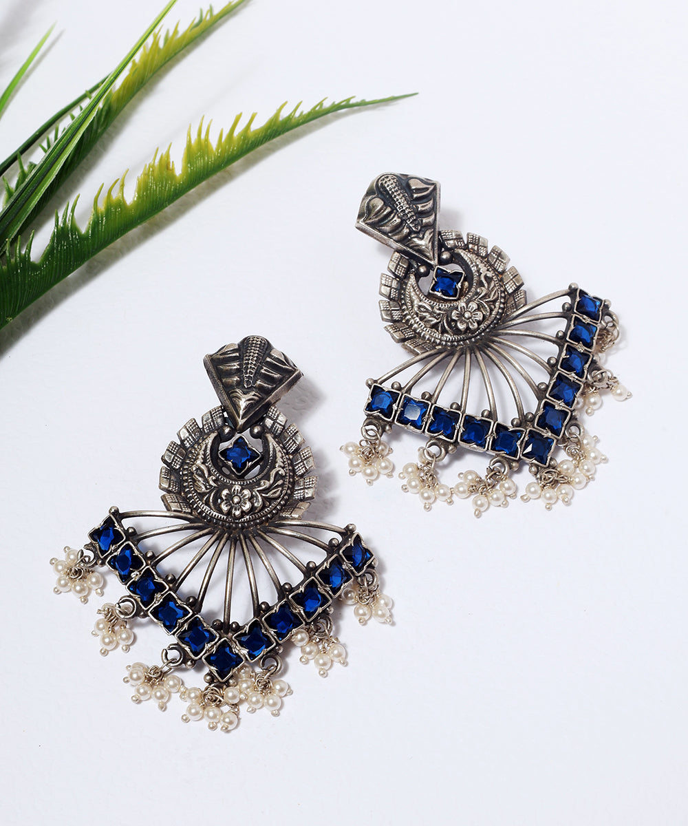 Inika_Blue_Sapphire_Handcrafted_Oxidised_Pure_Silver_Earrings_WeaverStory_01