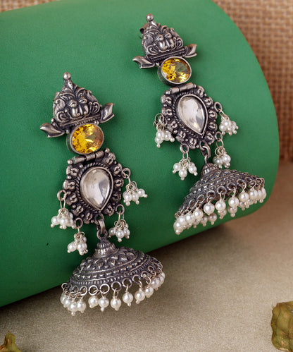 Charita_Handcrafted_Oxidised_Pure_Silver_Earrings_With_Semiprecious_Stones_WeaverStory_01