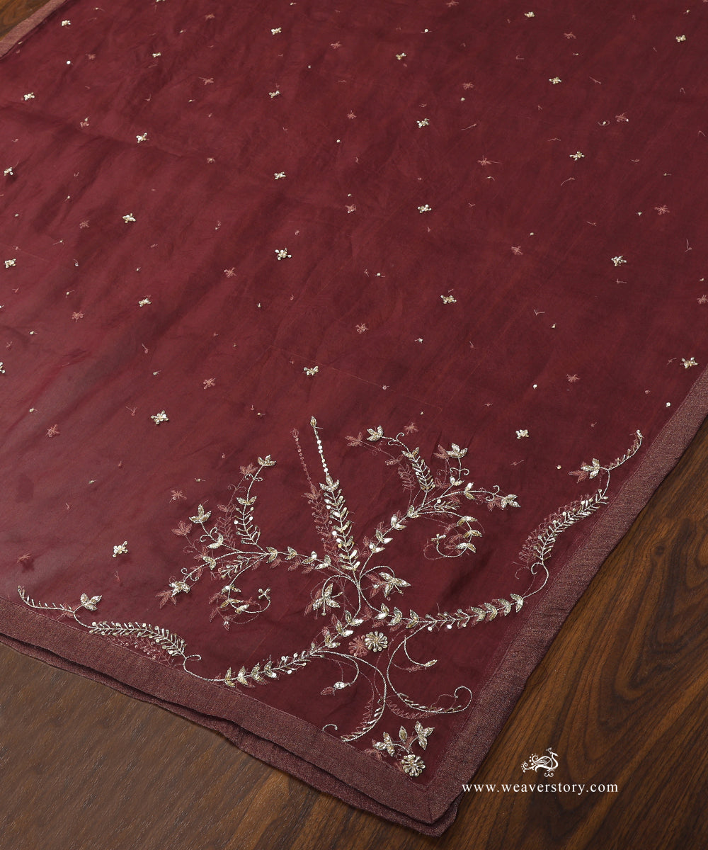 Dark_Plum_Hand_Embroidered_Organza_Dupatta_WeaverStory_03