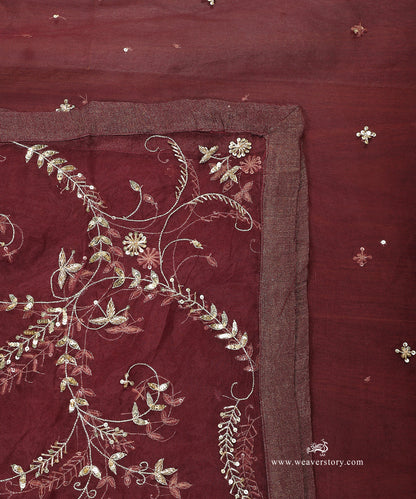 Dark_Plum_Hand_Embroidered_Organza_Dupatta_WeaverStory_04