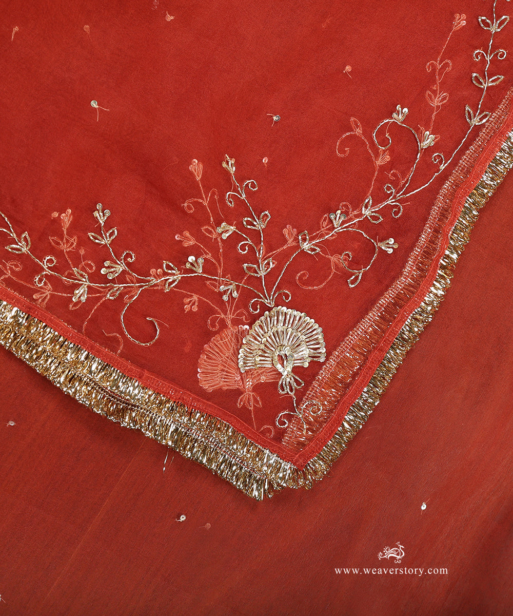 Rust_Orange_Hand_Embroidered_Organza_Dupatta_WeaverStory_04