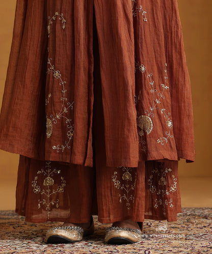 Rust_Orange_Hand_Embroidered_Cotton_Tissue_Anarkali_Kurta_With_Sharara_And_Organza_Dupatta_WeaverStory_06