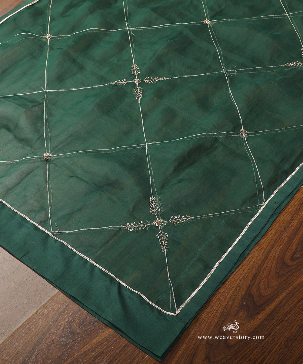 Bottle_Green_Hand_Embroidered_Organza_Dupatta_WeaverStory_03