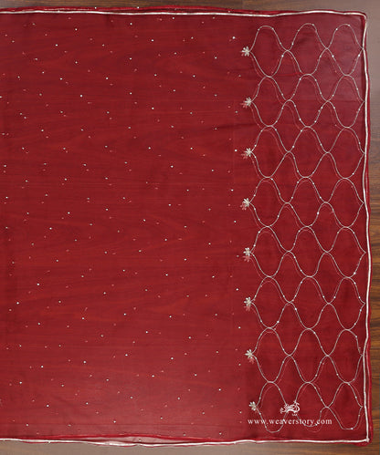 Red_Hand_Embroidered_Organza_Dupatta_WeaverStory_02