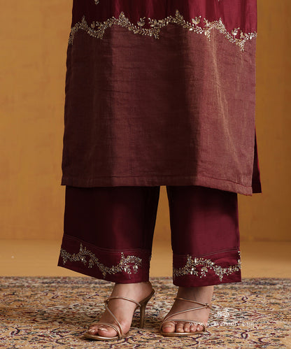 Red_Hand_Embroidered_Chanderi_Kurta_With_Pants_And_Organza_Dupatta_WeaverStory_05