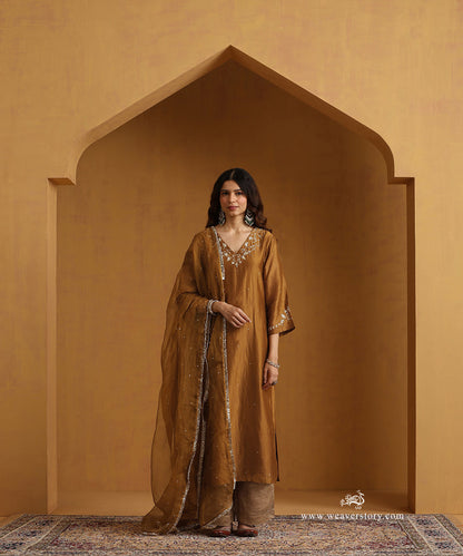 Mustard_Yellow_Hand_Embroidered_Chanderi_Angrakha_Kurta_With_Pants_And_Organza_Dupatta_WeaverStory_05