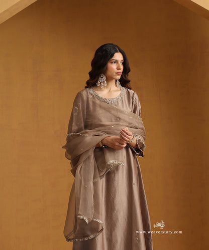 Beige_Hand_Embroidered_Chanderi_Kurta_With_Pants_And_Organza_Dupatta_WeaverStory_02