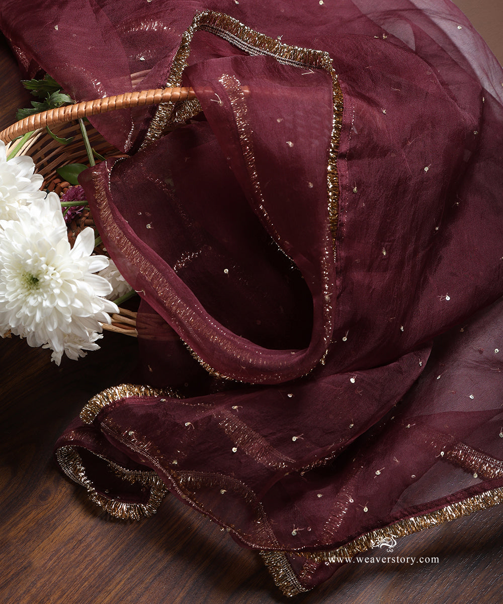 Dark_Plum_Hand_Embroidered_Organza_Dupatta_WeaverStory_01