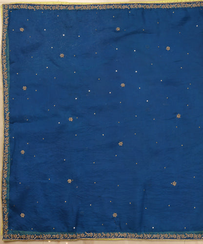 Teal_Blue_Handloom_Organza_Dupatta_With_Hand_Embroideed_Border_And_Lime_Green_Booti_Fnishing_WeaverStory_02