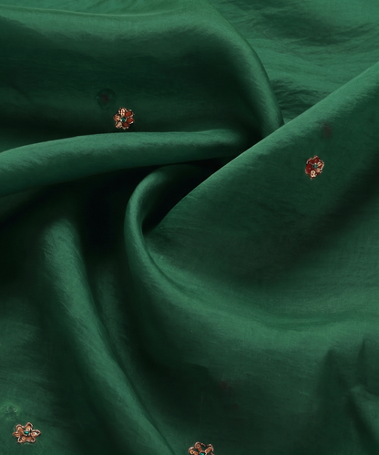 Deep Green Handloom Silk Organza Dupatta with Zardozi Motifs and Kiran