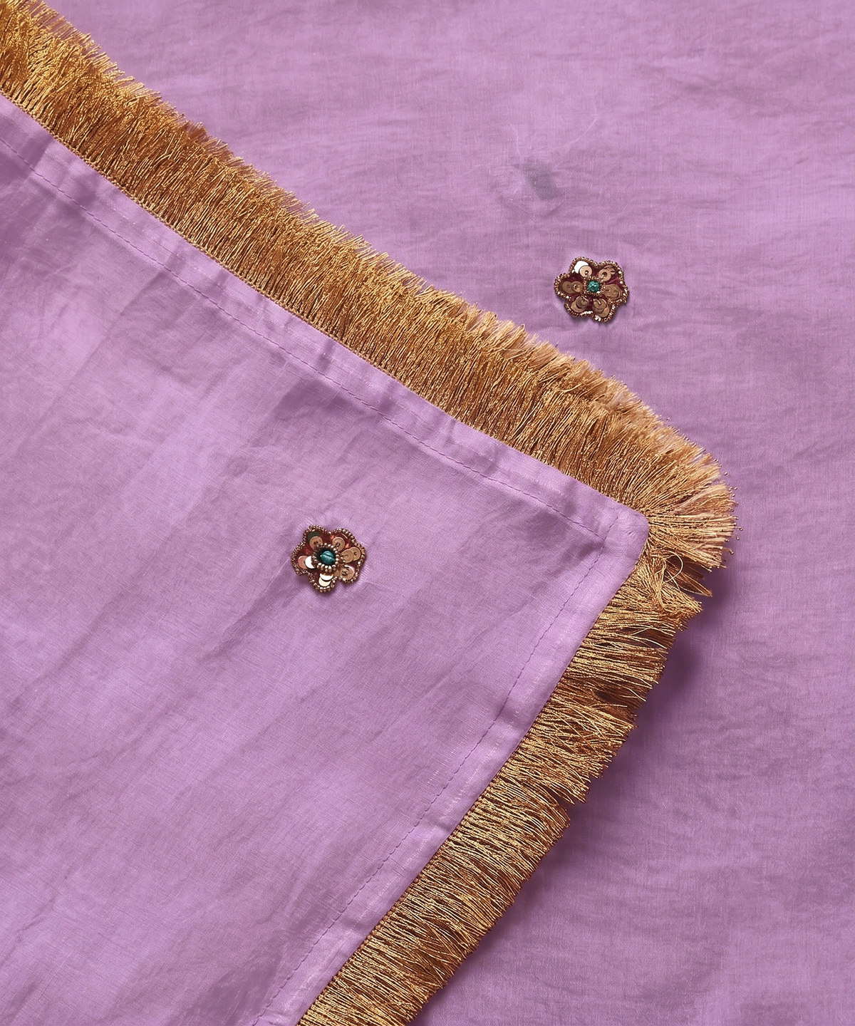 Lilac Handloom Silk Organza Dupatta with Zardozi Motifs and Kiran