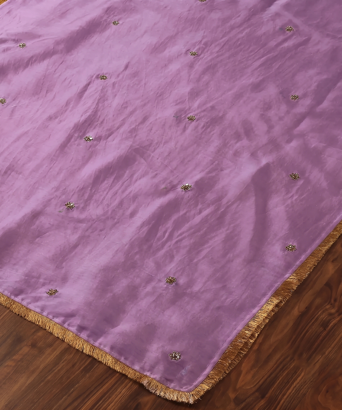Lilac Handloom Silk Organza Dupatta with Zardozi Motifs and Kiran