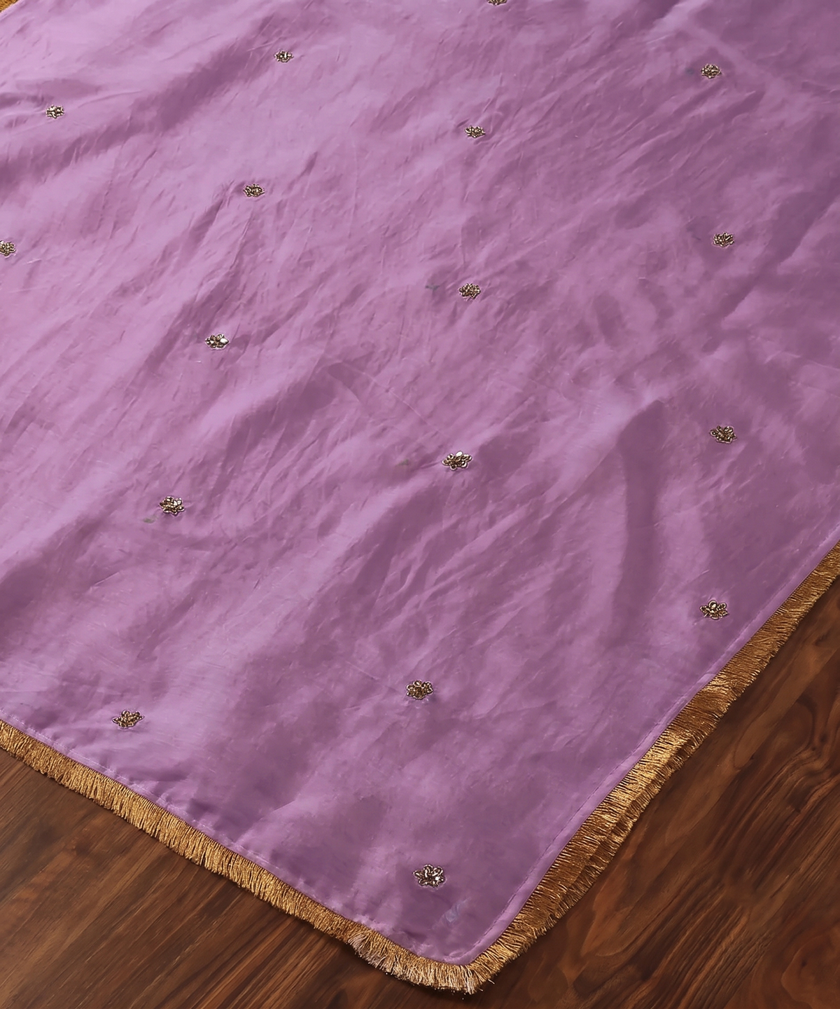 Lilac Handloom Silk Organza Dupatta with Zardozi Motifs and Kiran