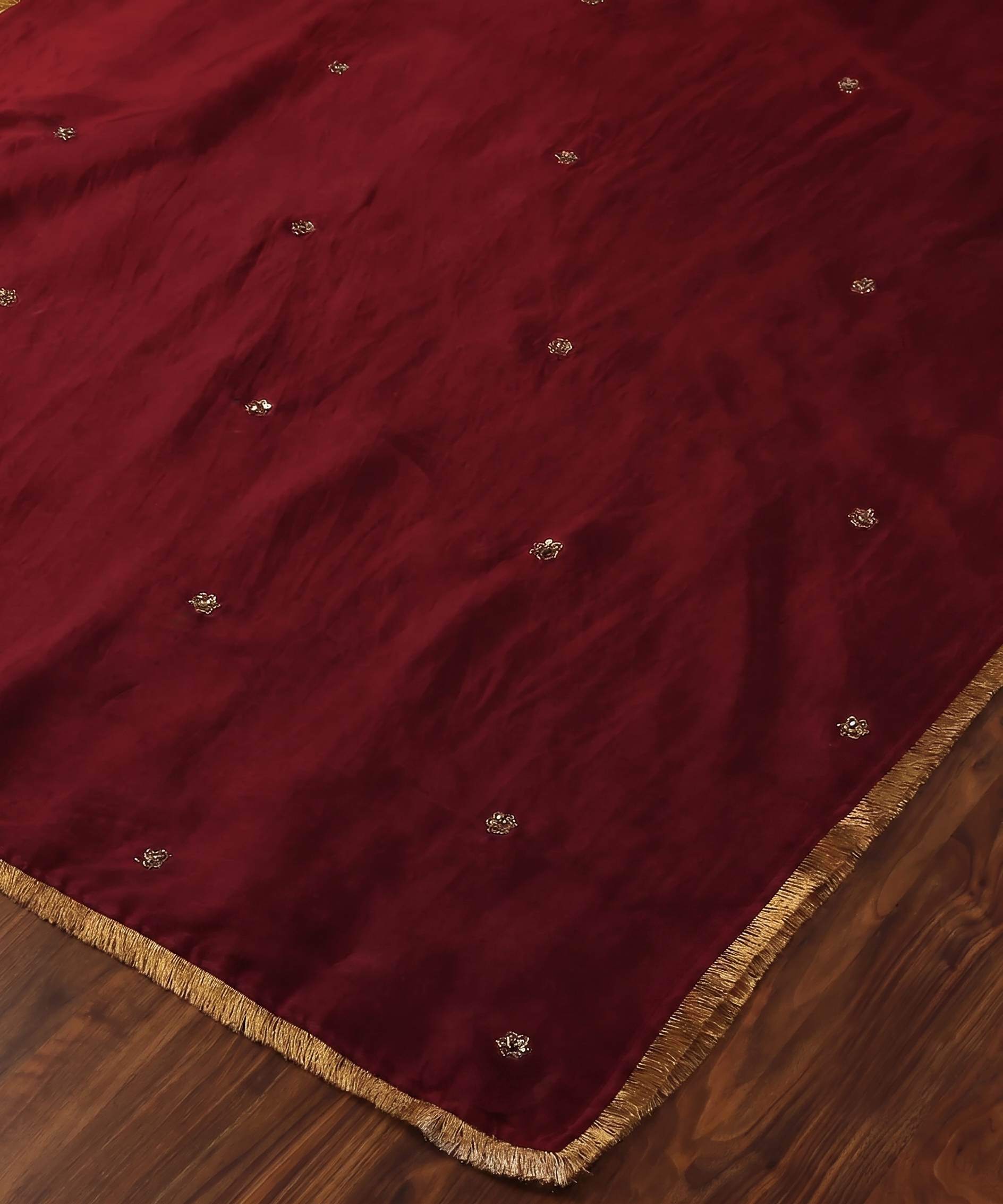 Maroon Handloom Silk Organza Dupatta with Zardozi Motifs and Kiran