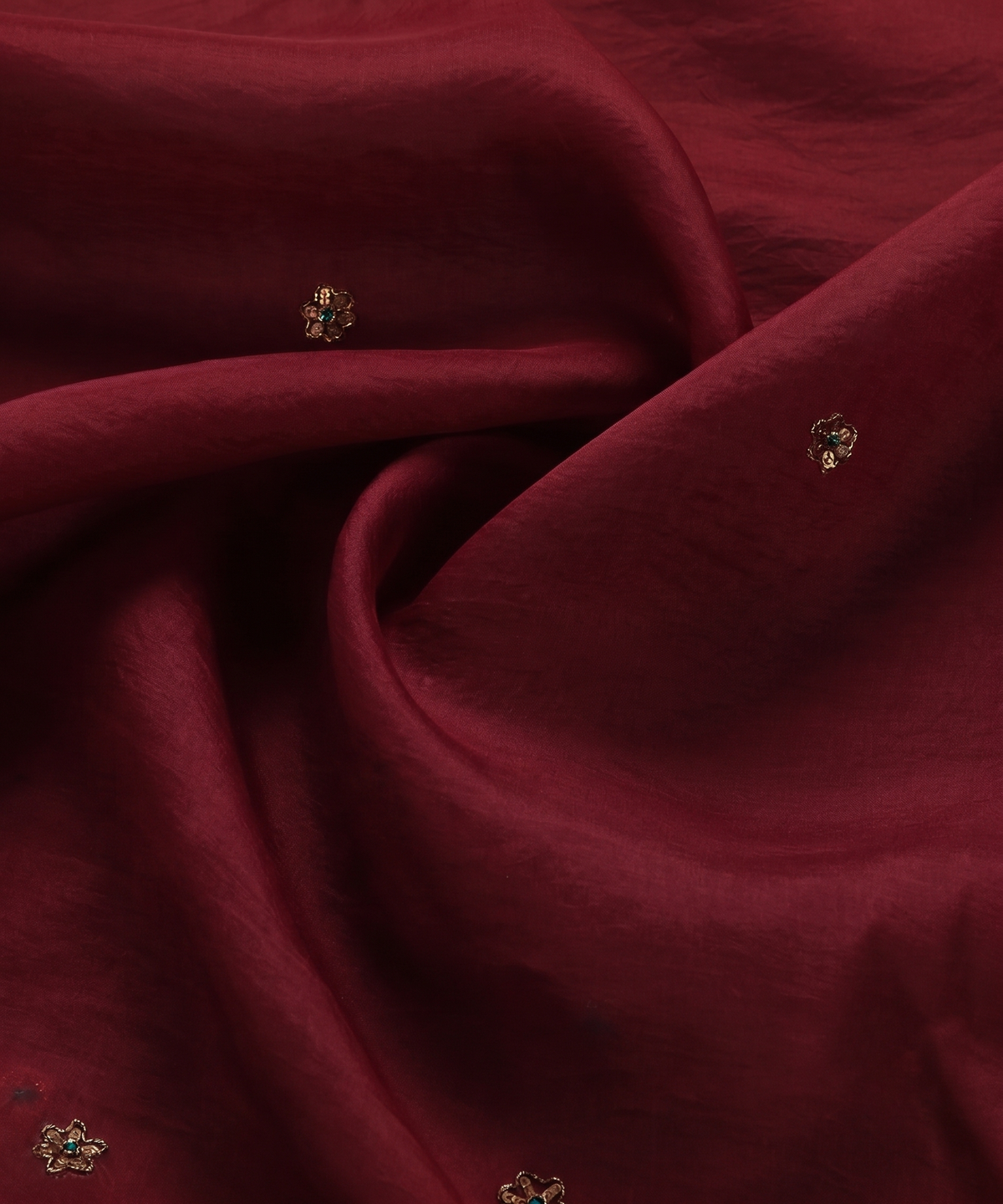 Maroon Handloom Silk Organza Dupatta with Zardozi Motifs and Kiran