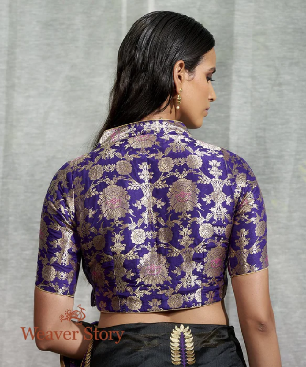 Purple Banarasi Brocade Blouse With Collar Neck Blouses/ Crop Tops