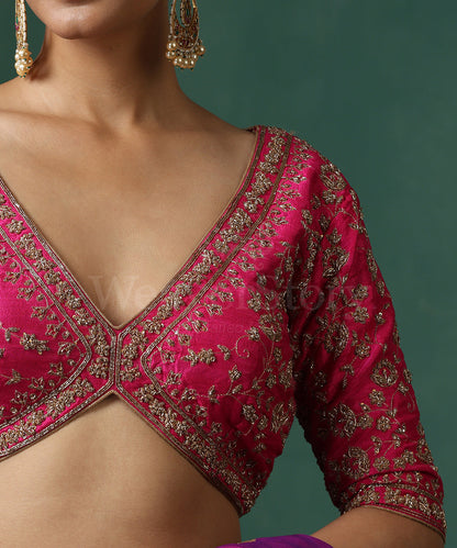 Hot_Pink_Raw_Silk_Blouse_With_Heavy_Jaal_And_Zardozi_Work_WeaverStory_03