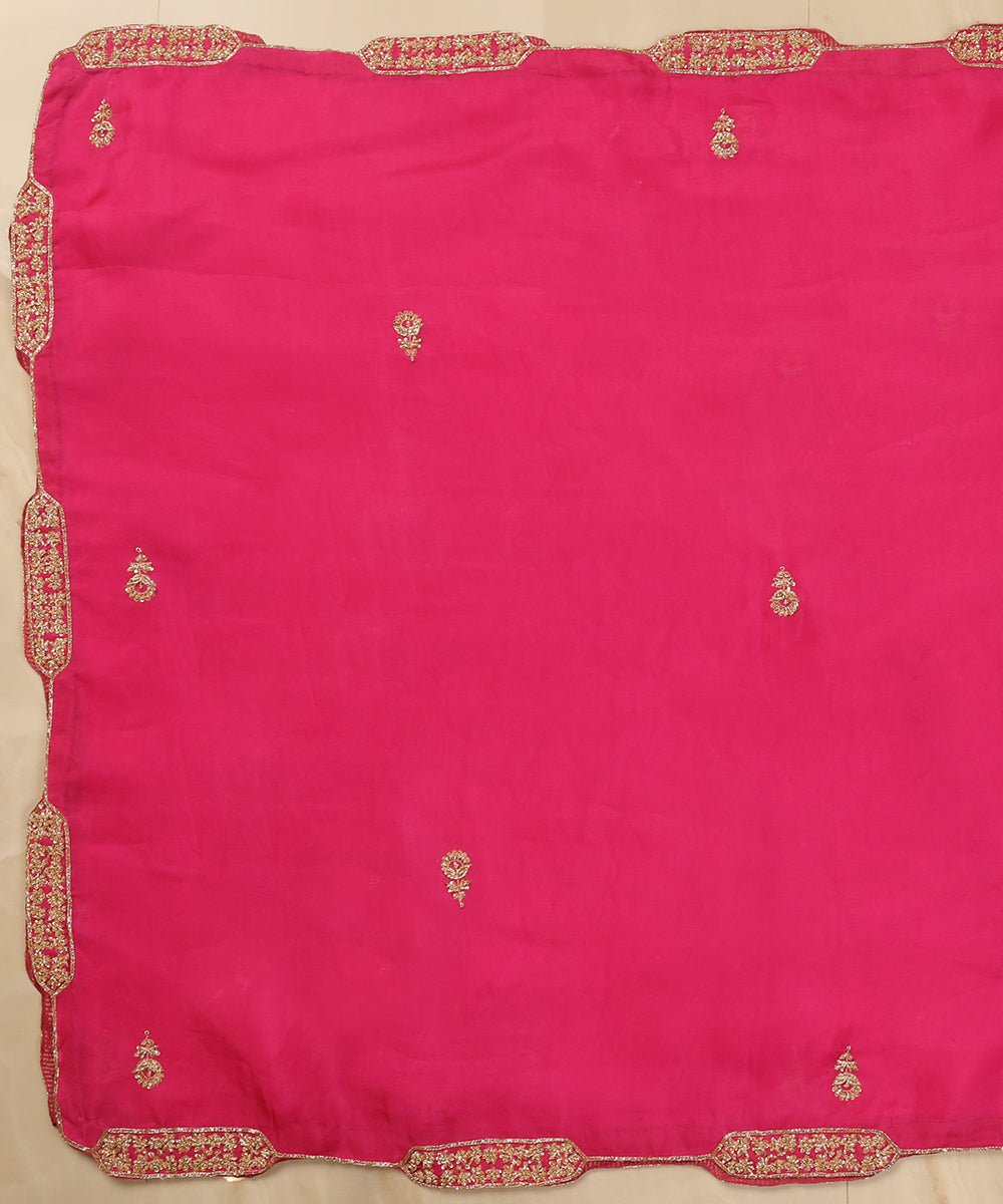 Hot_Pink_Organza_Dupatta_Scallop_Border_And_Booti_WeaverStory_02