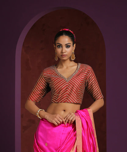 Handcrafted Maroon Moonga Silk Blouse With Gota Patti And Zardozi Work Blouses/ Crop Tops