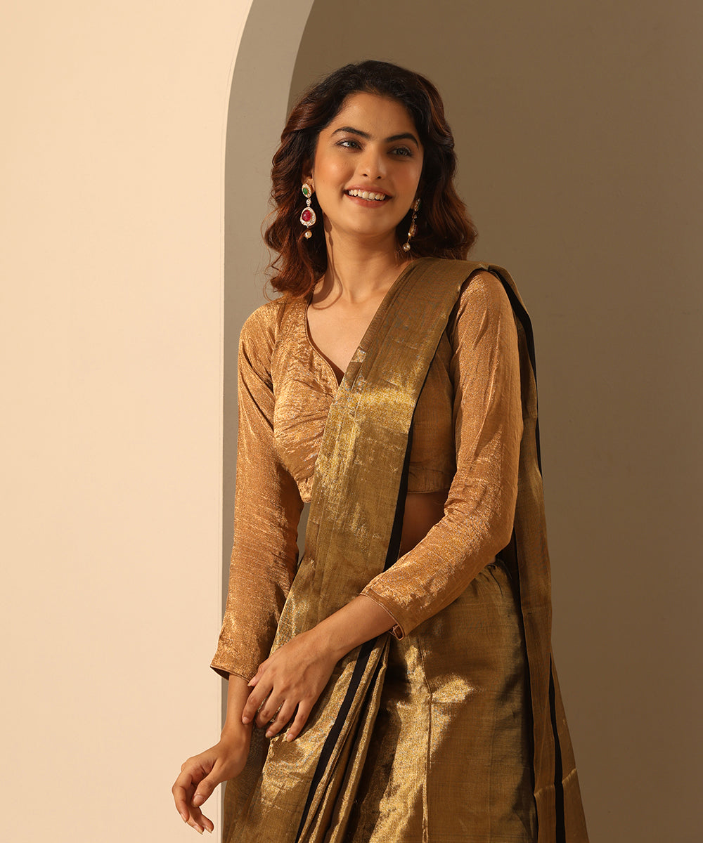 Gold Tissue Silk Blouse With Full Sleeves