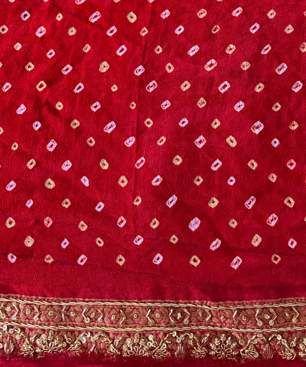 Handloom Pink Pure Georgette Banarasi Bandhej Saree With Hand Embroidery