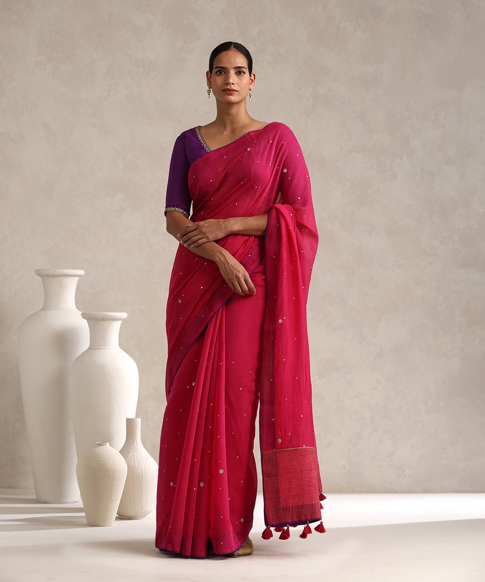 Magenta_Handloom_Pure_Chanderi_Saree_With_Purple_Finishing_And_Hand_Embroidery_WeaverStory_01