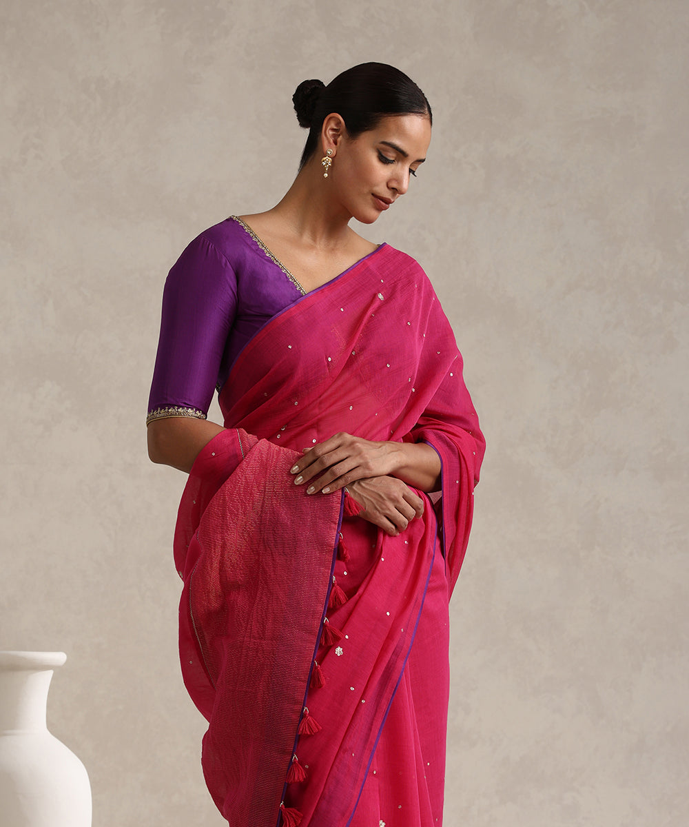 Magenta_Handloom_Pure_Chanderi_Saree_With_Purple_Finishing_And_Hand_Embroidery_WeaverStory_02