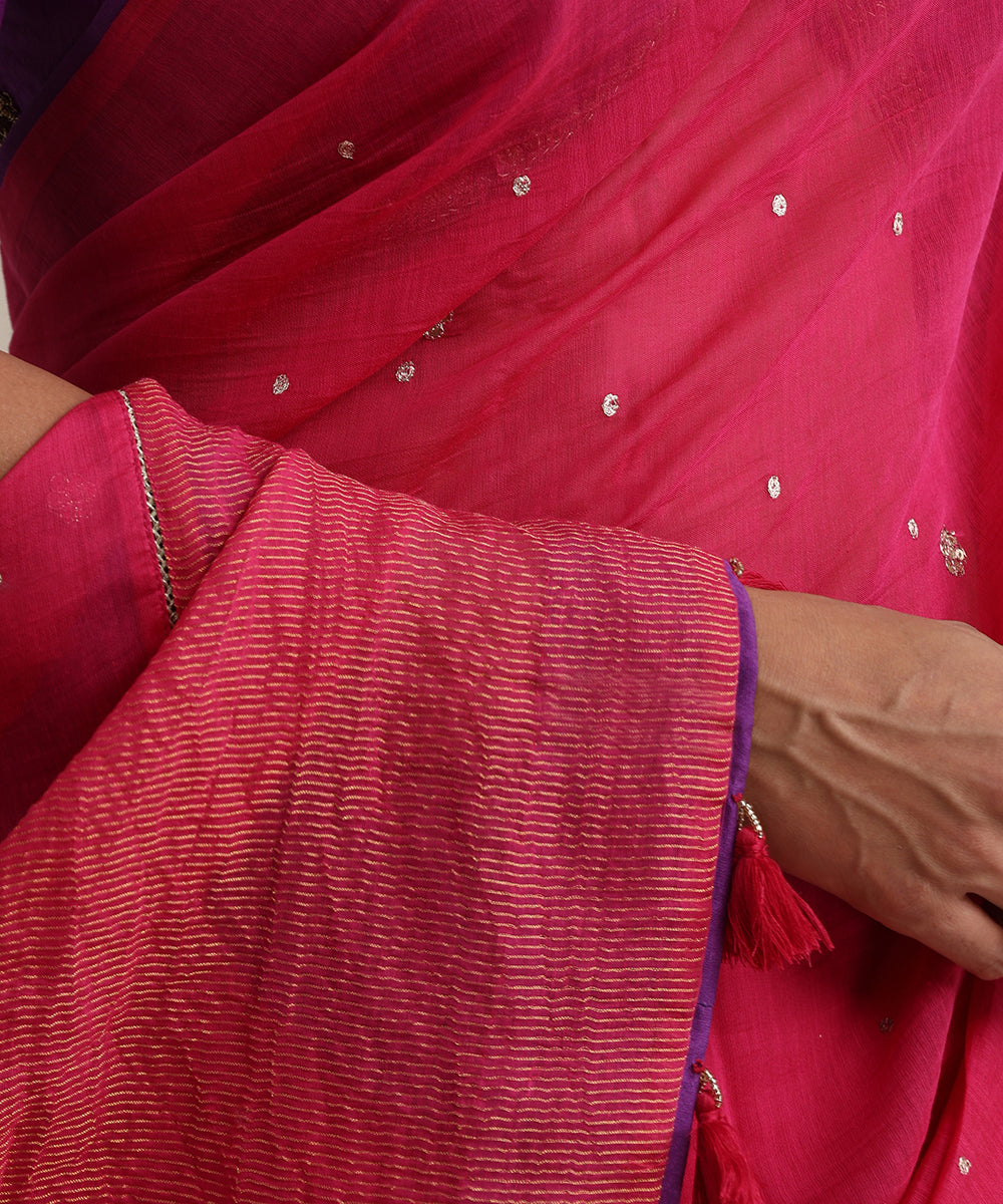 Magenta_Handloom_Pure_Chanderi_Saree_With_Purple_Finishing_And_Hand_Embroidery_WeaverStory_04