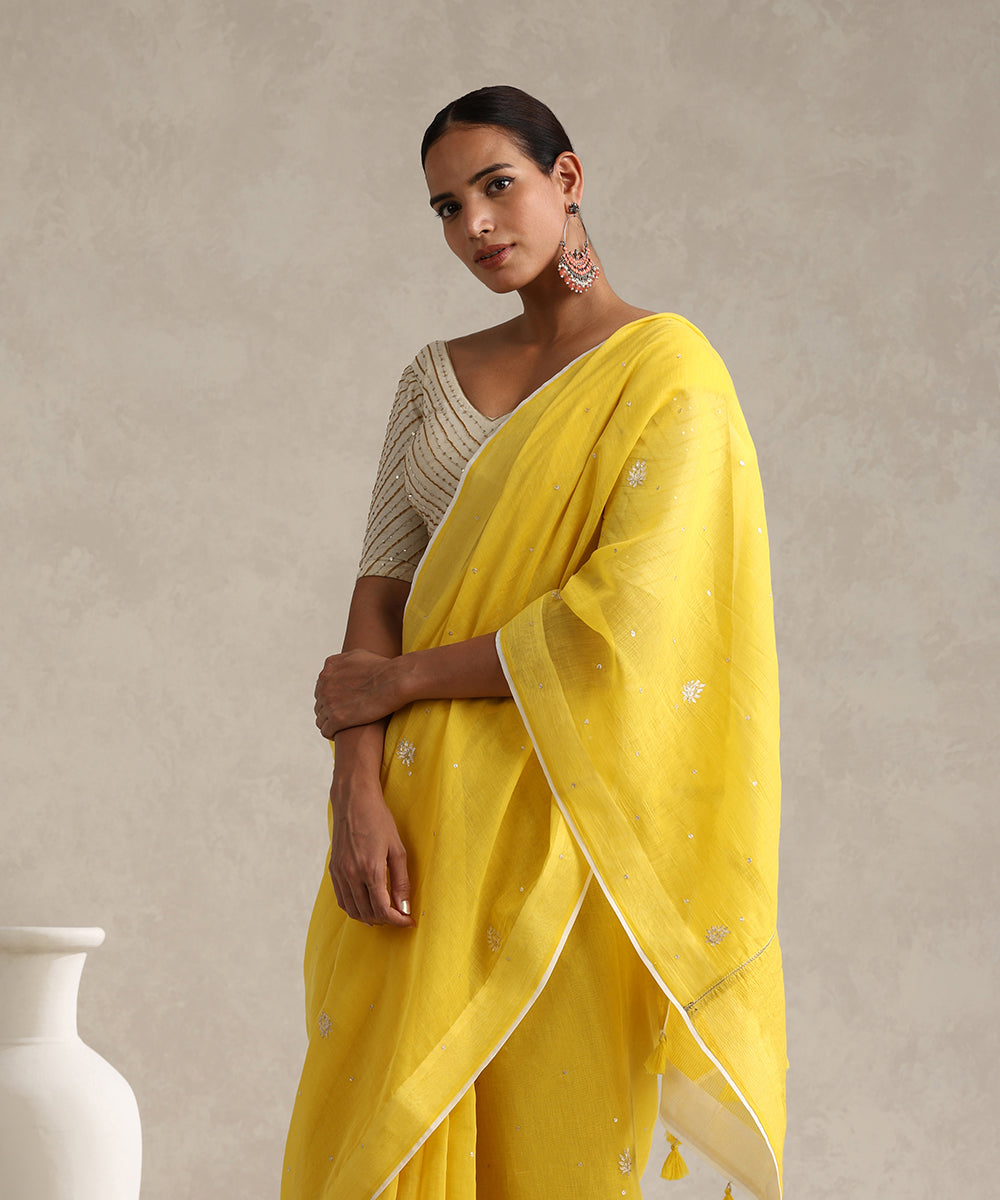 Yellow_Handloom_Pure_Chanderi_Saree_With_Hand_Embroidery_WeaverStory_02