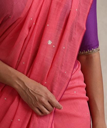 Coral_Handloom_Pure_Chanderi_Saree_With_Hand_Embroidery_And_Magenta_Finishing_WeaverStory_04