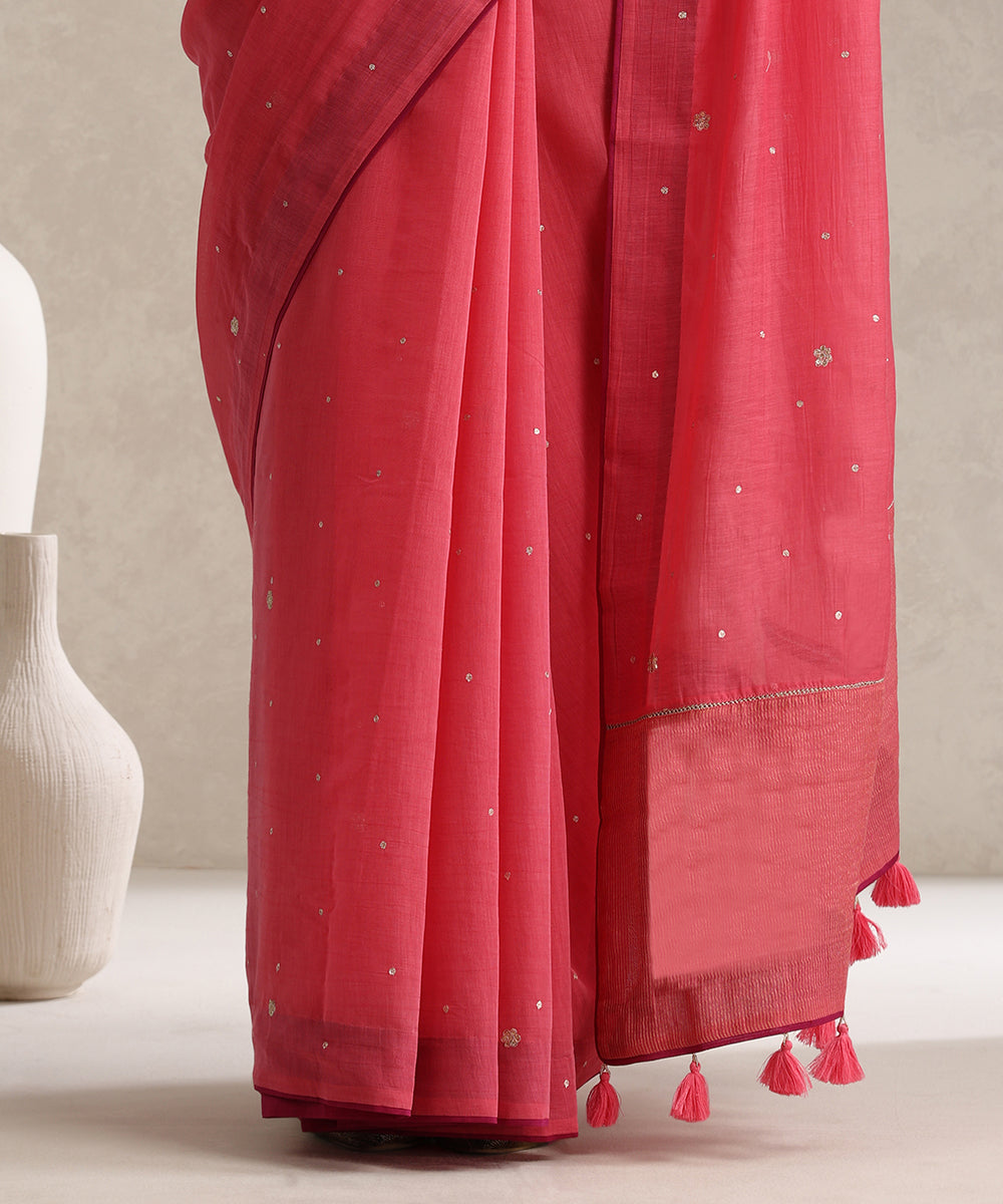 Coral_Handloom_Pure_Chanderi_Saree_With_Hand_Embroidery_And_Magenta_Finishing_WeaverStory_05